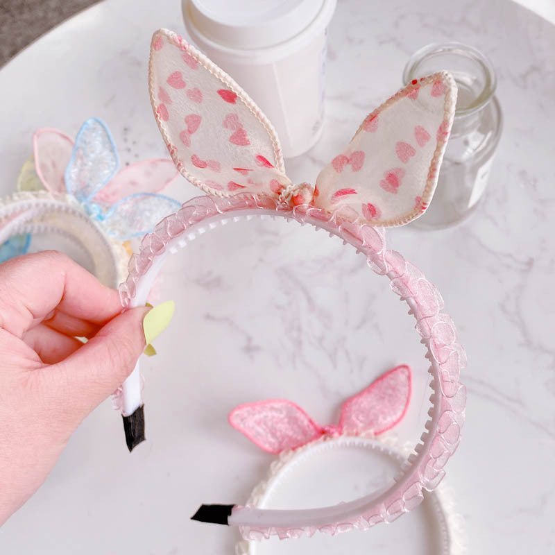 Hd4387A03 Bunny Girl. South Korea New Cute Ear Bow Fold Lace Pressed Hairband Headband Hair Accessories