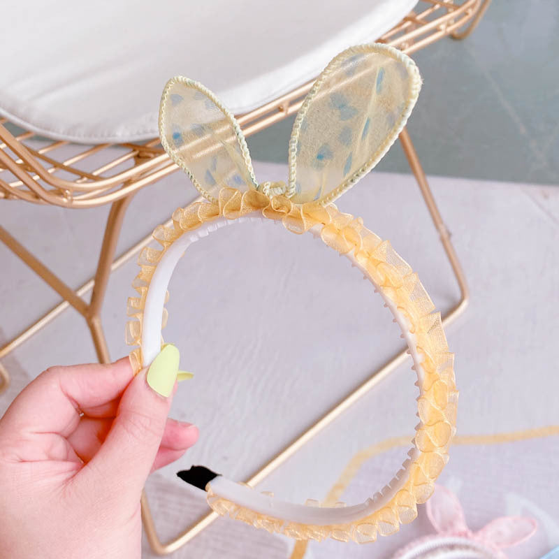 Hd4387A03 Bunny Girl. South Korea New Cute Ear Bow Fold Lace Pressed Hairband Headband Hair Accessories