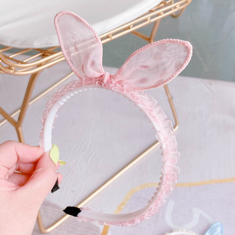Hd4387A03 Bunny Girl. South Korea New Cute Ear Bow Fold Lace Pressed Hairband Headband Hair Accessories