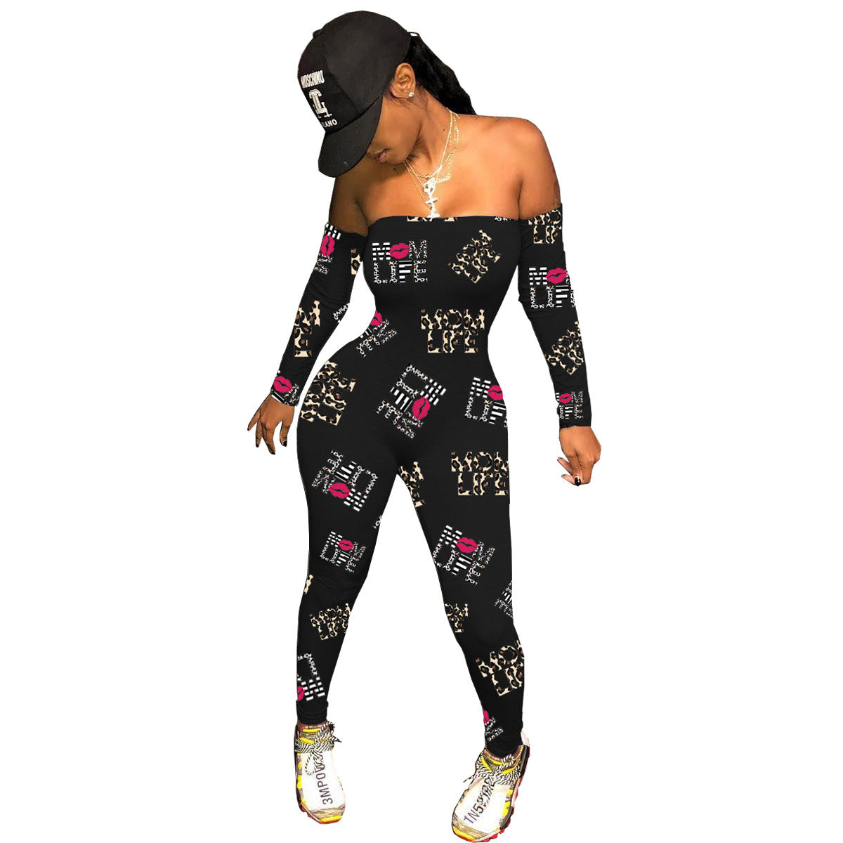 Sexy Strapless Print One-Piece Trousers
