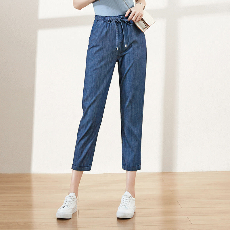 Yiyang Nine-Point Tencel Jeans Female Summer Thin Section New Loose Straight Harem Carrot Pants 0881