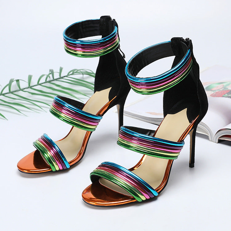Pointed Rivet Buckle Sandals Nightclub Sexy Temperament High Heels