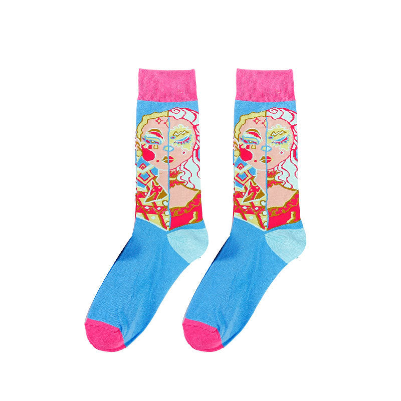 Tide Socks Creative Tube Socks Comic Cartoon Bright Color Couple Socks