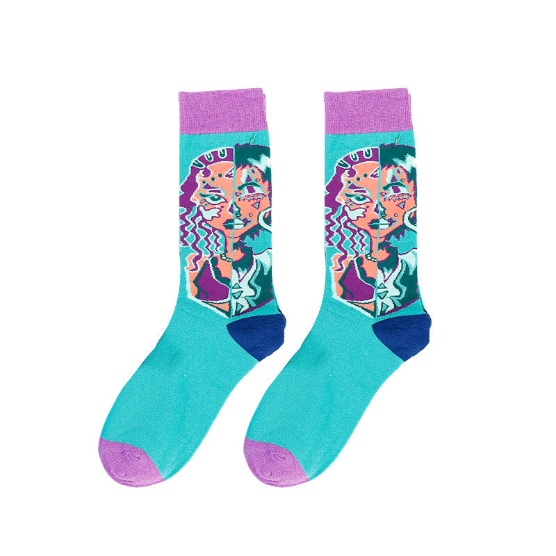 Tide Socks Creative Tube Socks Comic Cartoon Bright Color Couple Socks