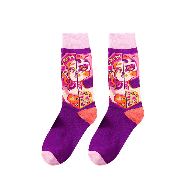 Tide Socks Creative Tube Socks Comic Cartoon Bright Color Couple Socks