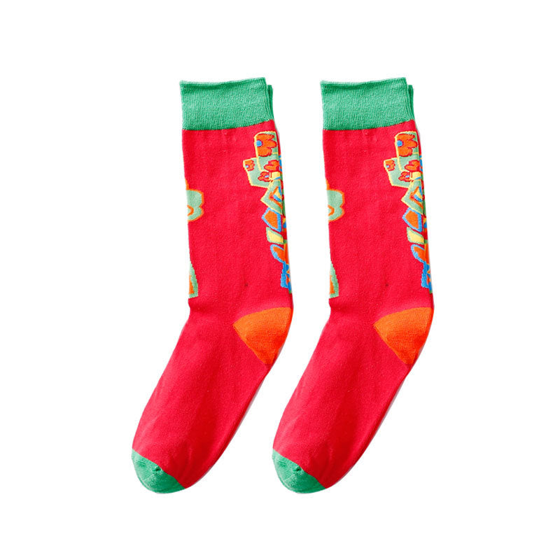 Tide Socks Creative Tube Socks Comic Cartoon Bright Color Couple Socks