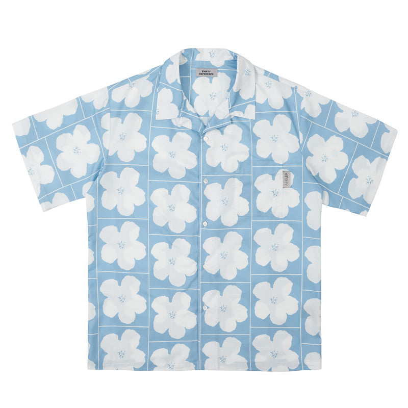 Casual Plaid Flower Print Short-sleeved Shirt