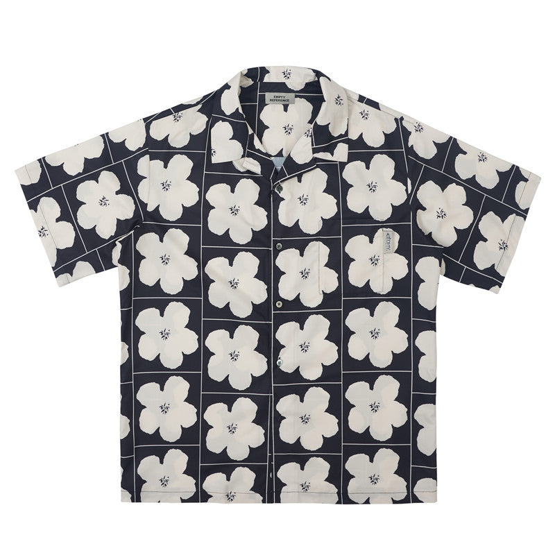 Casual Plaid Flower Print Short-sleeved Shirt