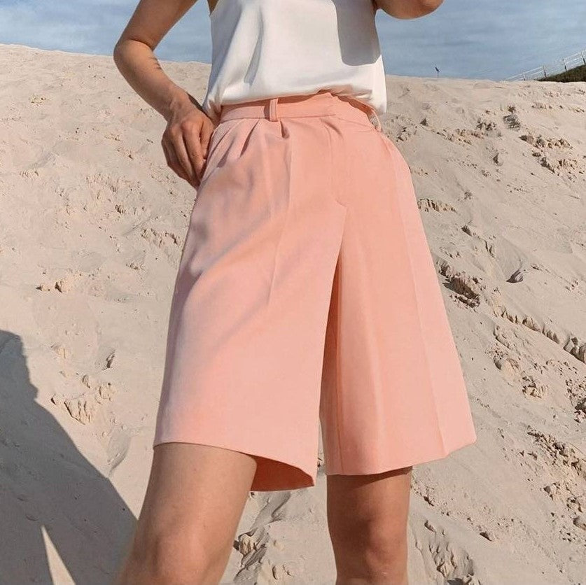 Zipper Button Solid Color Trousers Shorts