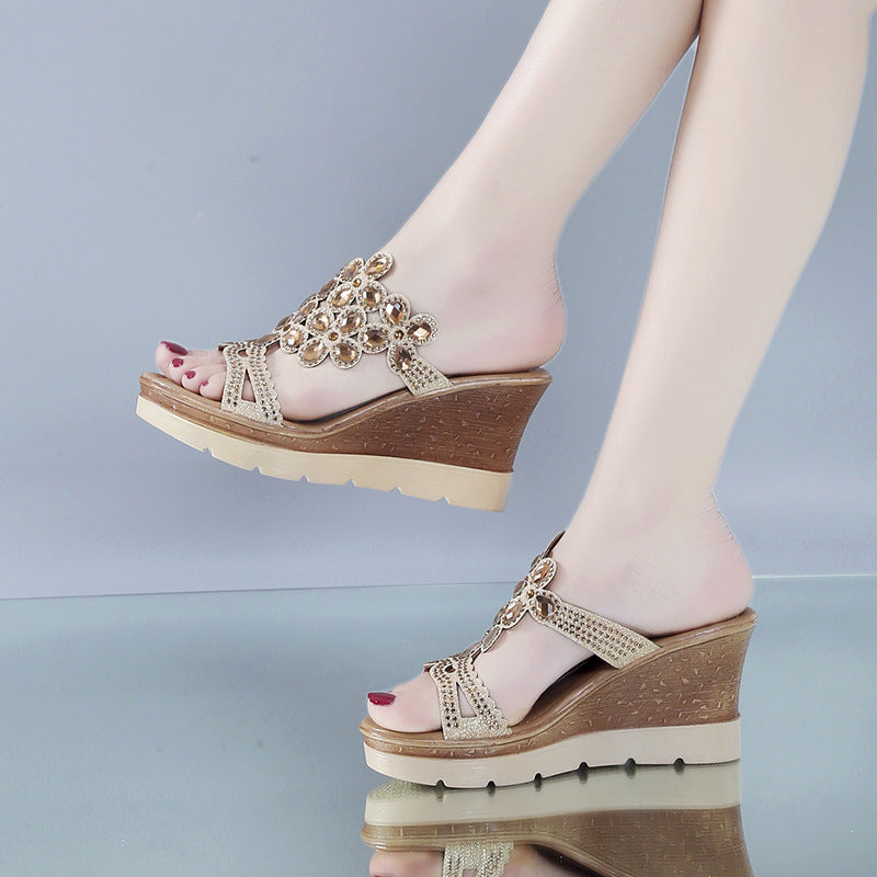 Rubber Pleated Mango Casual Sandals With High Heels