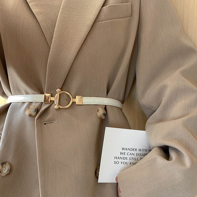 Women'S Decorative Waist With Belt  All-Match Waist Dress  Temperament  Thin Style With Coat