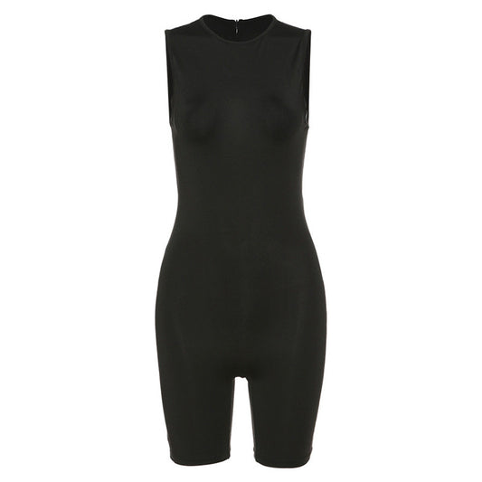 Europæiske og amerikanske kvinders ensfarvede afslørende ærmeløse jumpsuit