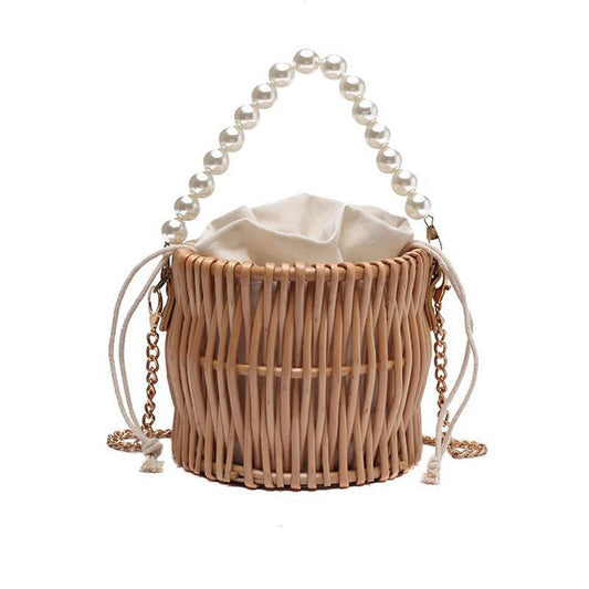 Ny mode koreansk version rød perle bærbar mode rattan spand messenger taske