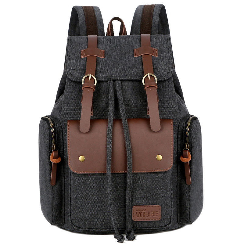 Men'S Canvas Backpack Computer Backpack Europe And America Retro Crazy Horse Leather Backpack Men'S Bag