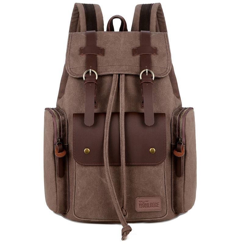 Men'S Canvas Backpack Computer Backpack Europe And America Retro Crazy Horse Leather Backpack Men'S Bag