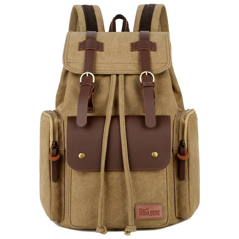 Men'S Canvas Backpack Computer Backpack Europe And America Retro Crazy Horse Leather Backpack Men'S Bag