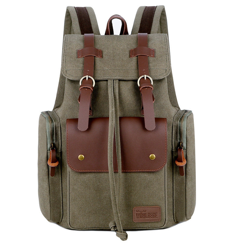 Men'S Canvas Backpack Computer Backpack Europe And America Retro Crazy Horse Leather Backpack Men'S Bag