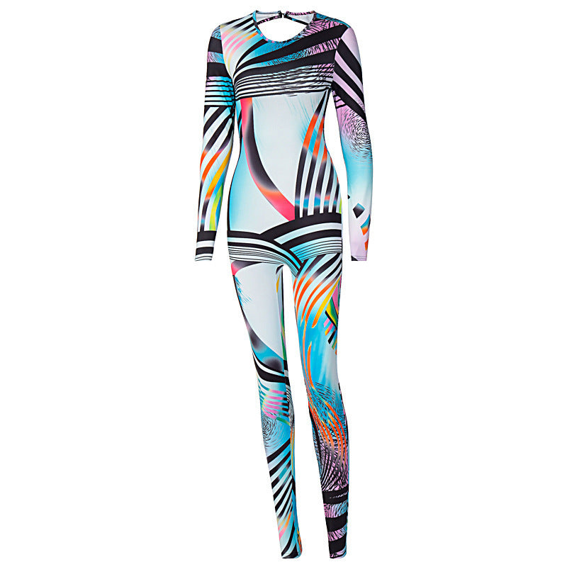 New European And American Fashion Cross Border Express Autumn Strap Hollow Out Long Sleeve Hip Lifting Slim Jumpsuit