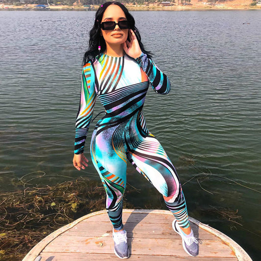 New European And American Fashion Cross Border Express Autumn Strap Hollow Out Long Sleeve Hip Lifting Slim Jumpsuit