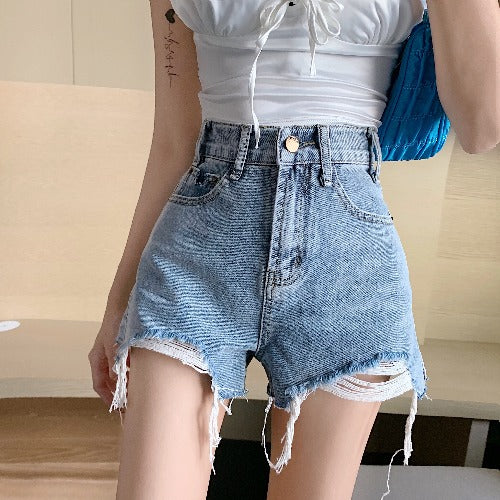 Ripped Raw Edge Jeans Women'S Summer Thin Hot Pants