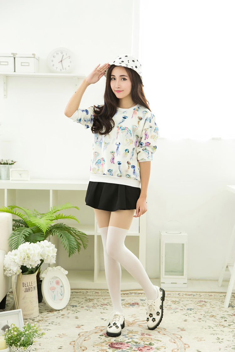 Retro personality upper skin and white fake high socks