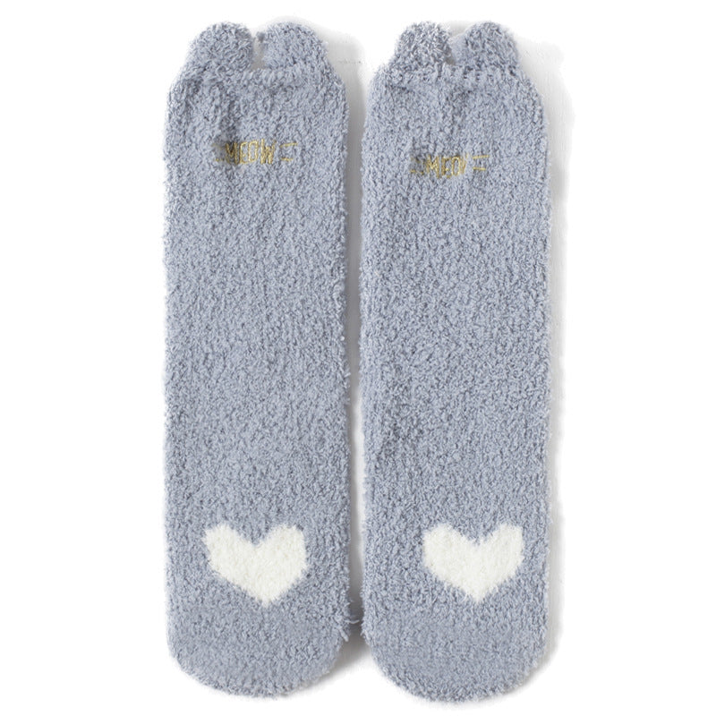 Home Coral Fleece Plus Velvet Towel Floor Sleep Socks