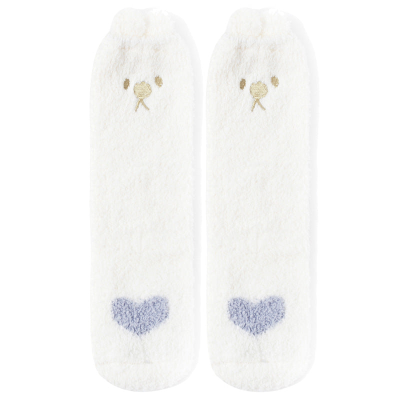 Home Coral Fleece Plus Velvet Towel Floor Sleep Socks