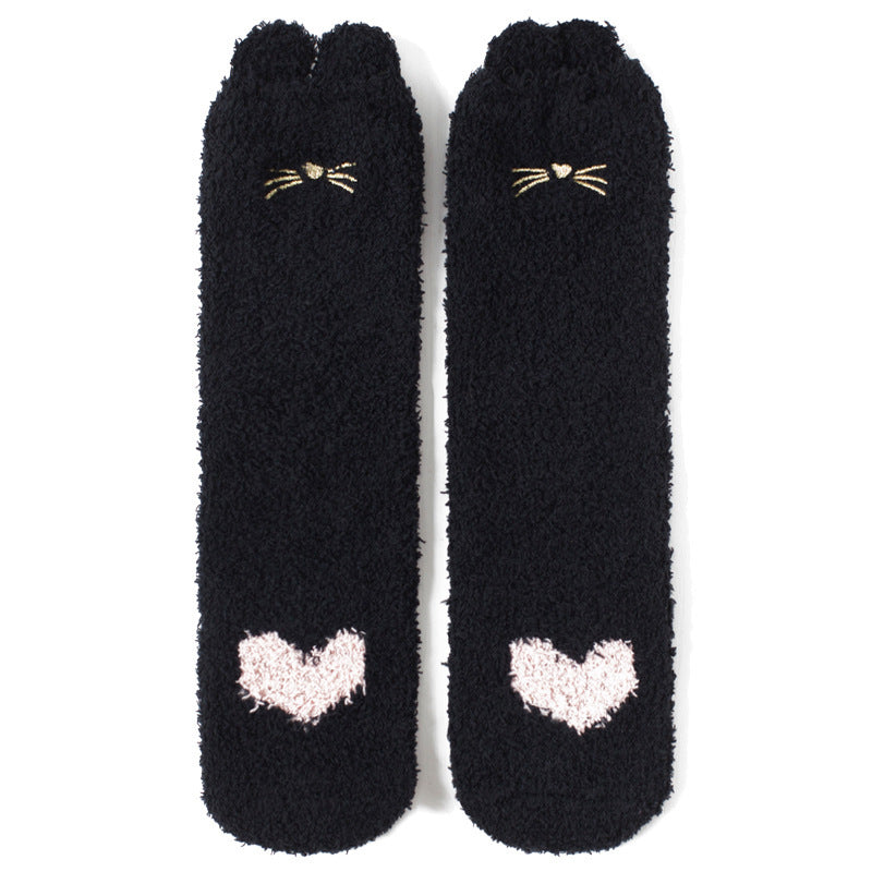 Home Coral Fleece Plus Velvet Towel Floor Sleep Socks