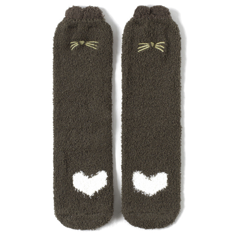 Home Coral Fleece Plus Velvet Towel Floor Sleep Socks