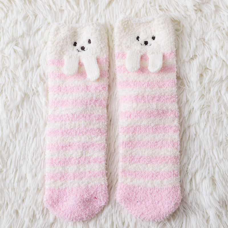 Home Coral Fleece Plus Velvet Towel Floor Sleep Socks