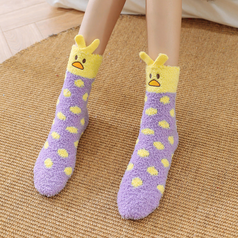 Home Coral Fleece Plus Velvet Towel Floor Sleep Socks