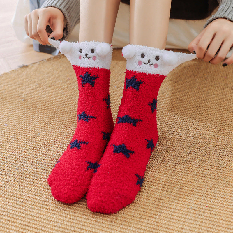 Home Coral Fleece Plus Velvet Towel Floor Sleep Socks