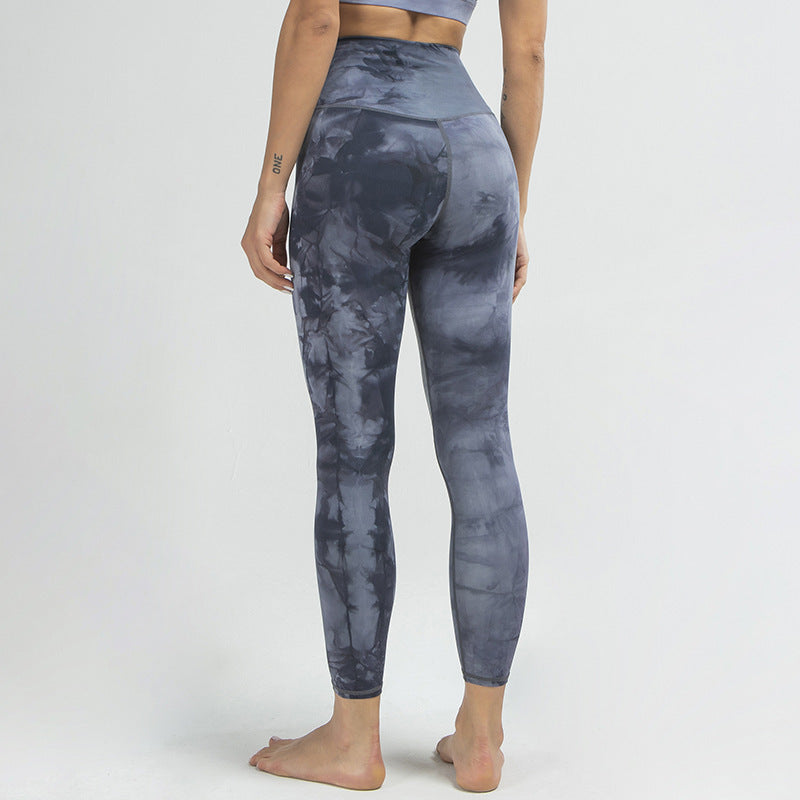 Stretchy Buttocks And Abdomen Yoga Pants Tie-Dye Nylon Sports Yoga Wear