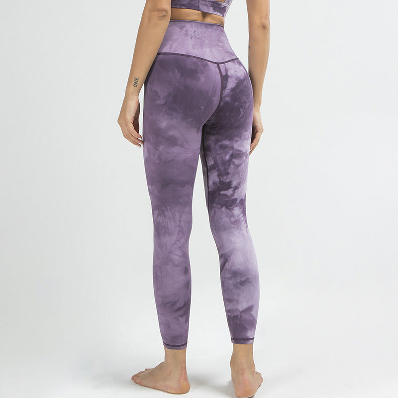 Stretchy Buttocks And Abdomen Yoga Pants Tie-Dye Nylon Sports Yoga Wear