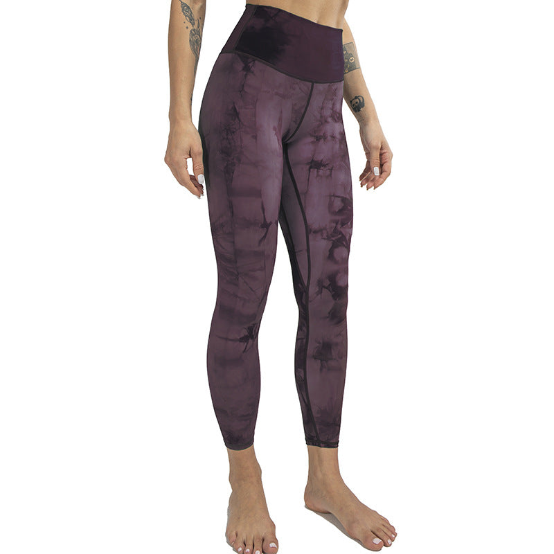 Stretchy Buttocks And Abdomen Yoga Pants Tie-Dye Nylon Sports Yoga Wear