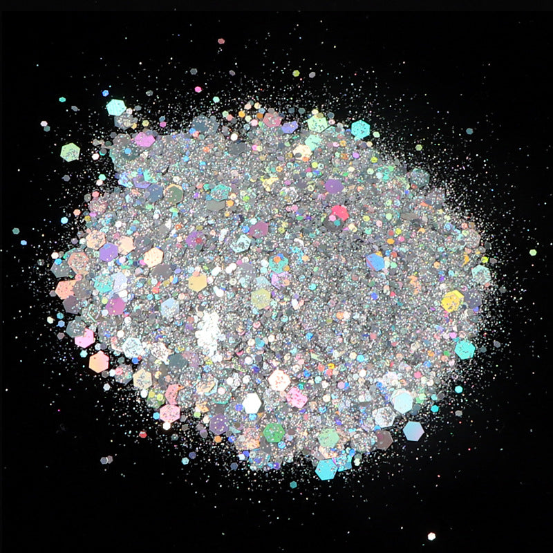 50G Mixed Hexagonal Silver Glitter Laser Sequins Diy Manicure Art Decoration Ten Colors Into