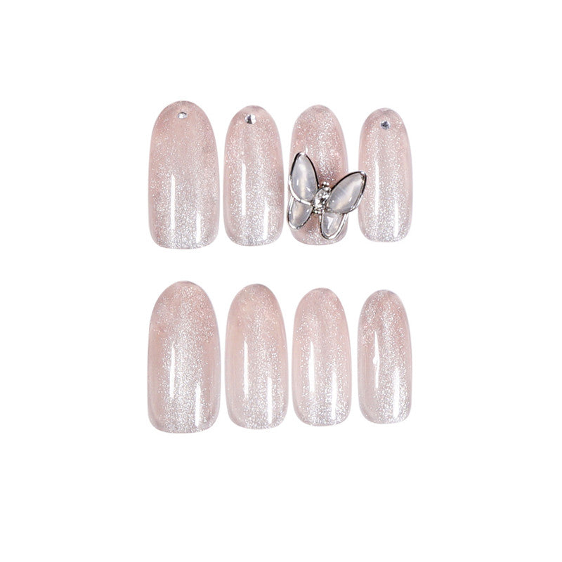 Spar Cat Eye Long Round Head Zircon Butterfly Nail Art Finished