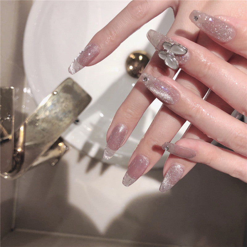 Spar Cat Eye Long Round Head Zircon Butterfly Nail Art Finished