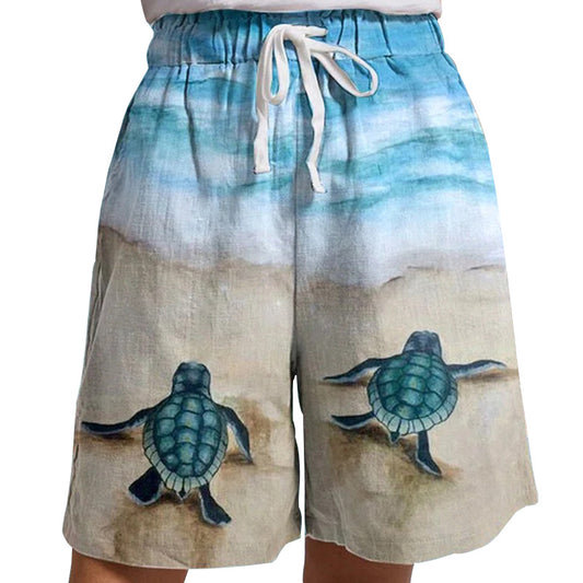 Summer Ladies Print Fashion Five-Point Pants Beach Casual Sea Turtle Women'S Shorts