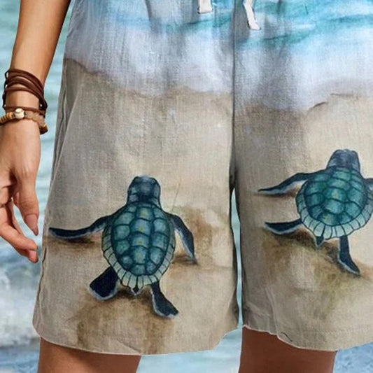 Summer Ladies Print Fashion Five-Point Pants Beach Casual Sea Turtle Women'S Shorts