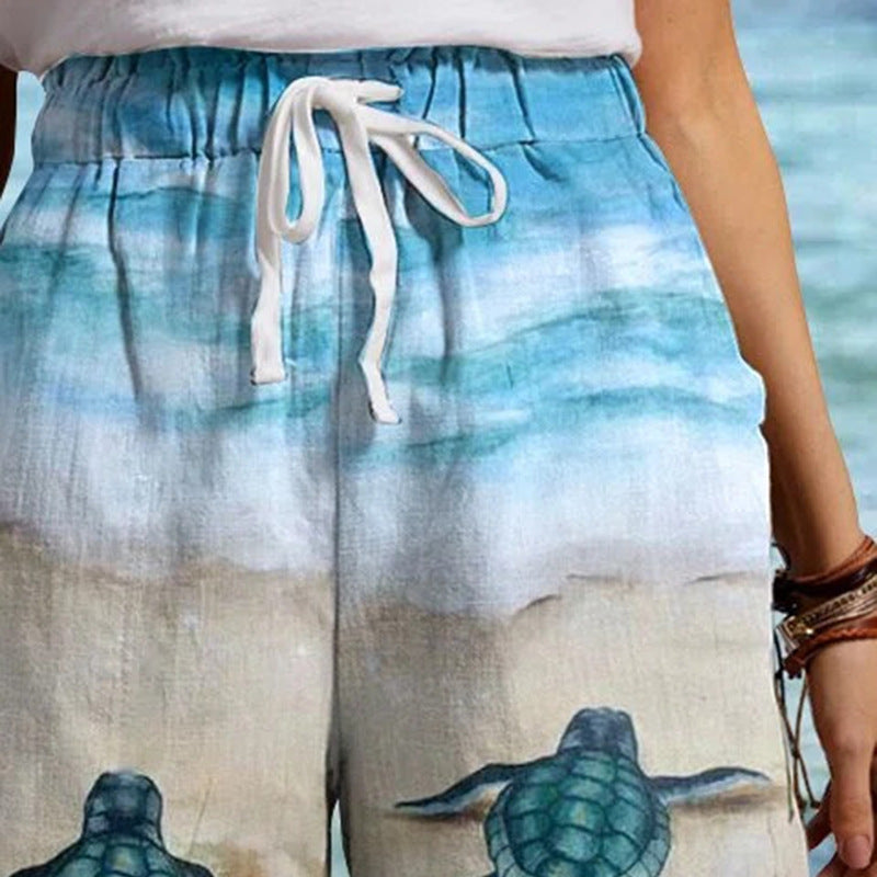 Summer Ladies Print Fashion Five-Point Pants Beach Casual Sea Turtle Women'S Shorts