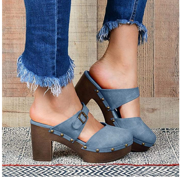 Baotou Backspace Thick Heel Simple Wild Lazy Lady Sandals And Slippers Single Shoes