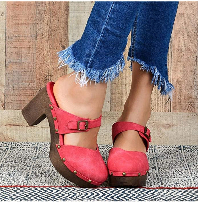 Baotou Backspace Thick Heel Simple Wild Lazy Lady Sandals And Slippers Single Shoes