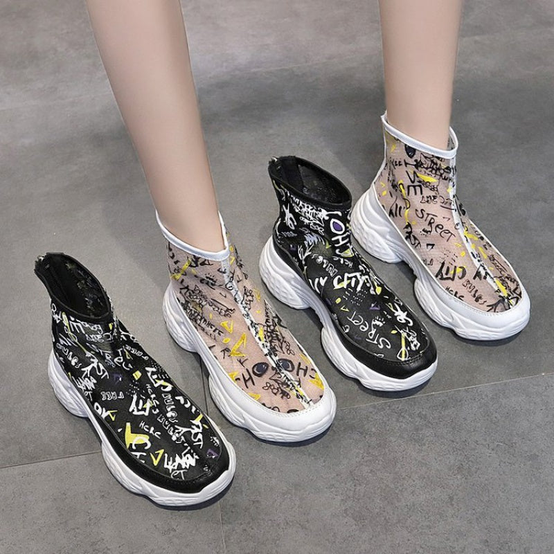 High-top Flat Shoes Hand Drawn Doodle Women's Shoes