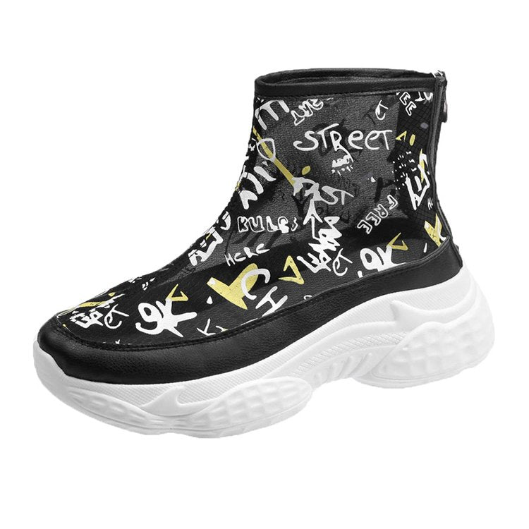 High-top Flat Shoes Hand Drawn Doodle Women's Shoes