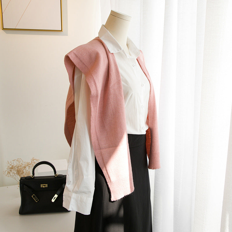 Solid Color Knotted Shoulder Shirt