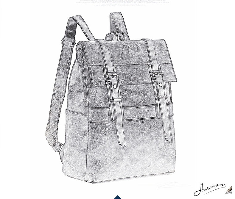 Korean Casual Business Men'S One-Shoulder Backpack Pu Waterproof Soft Surface Outdoor Large-Capacity Backpack