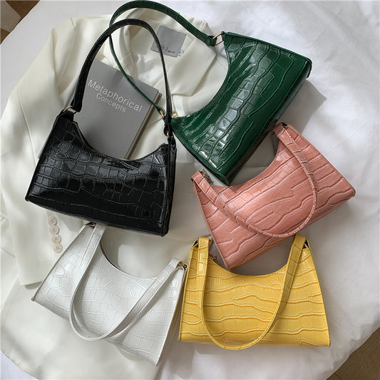 Spot Spring New Korean Pu Women's Bag Pure Color Crescent Bag Shoulder Bag