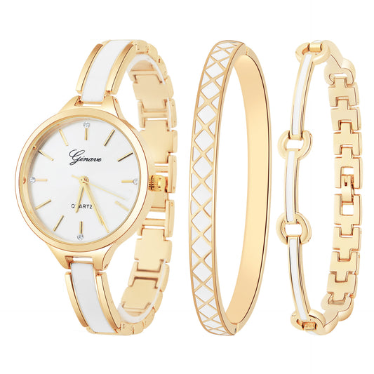 Fashion Women'S Three-Piece Set With Diamond-Studded British Watch Bracelet