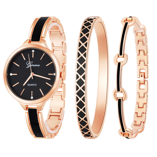 Fashion Women'S Three-Piece Set With Diamond-Studded British Watch Bracelet